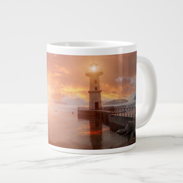 Caneca De Café Grande Farol no pôr do sol (Frente Esquerda)