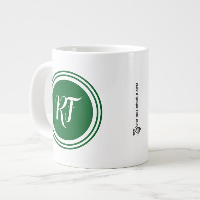 Caneca De Café Grande Fathers Day Golf Dad Green Script Circle Monogram (Frente Esquerda)