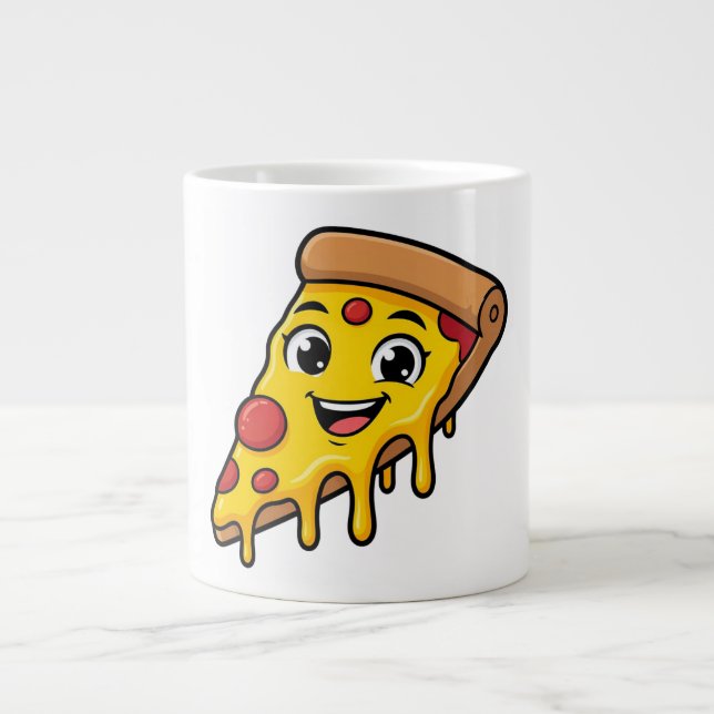 Caneca De Café Grande Fatia de Pizza Feliz e Divertida com Queijo Elásti (Frente)