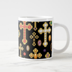 Caneca De Café Grande Faux Birthstone Crosses e Loose Gems em Preto