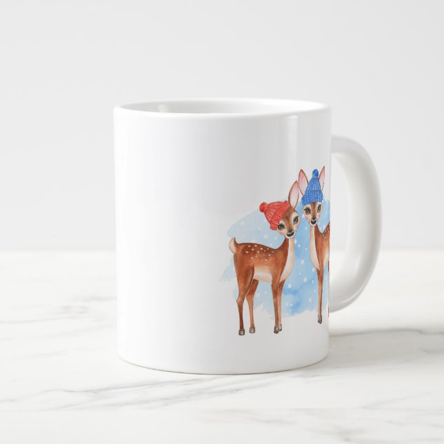 Caneca De Café Grande Fawns. Inverno (Frente Esquerda)