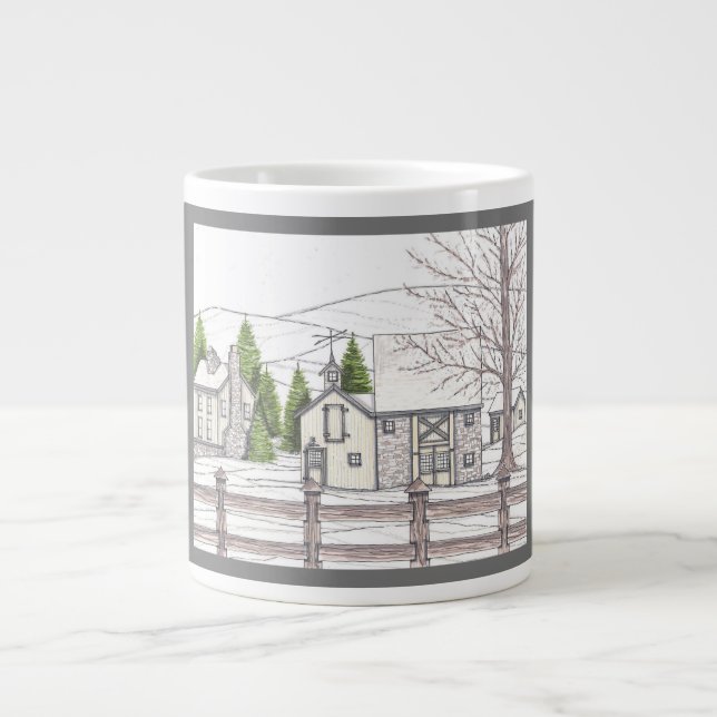 Caneca De Café Grande Fazenda de pedra Jumbo Mug com Cinza (Frente)