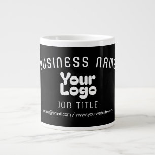 Caneca De Café Grande Fazer upload do logotipo Retro-Moderno Preto e Bra