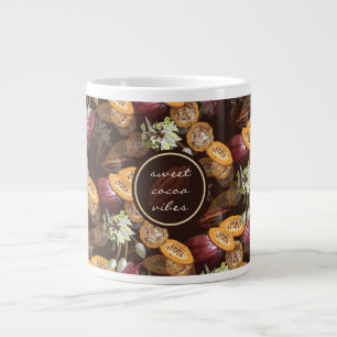 Caneca De Café Grande Feijões e flores de cacau, Padrão de Chocolate