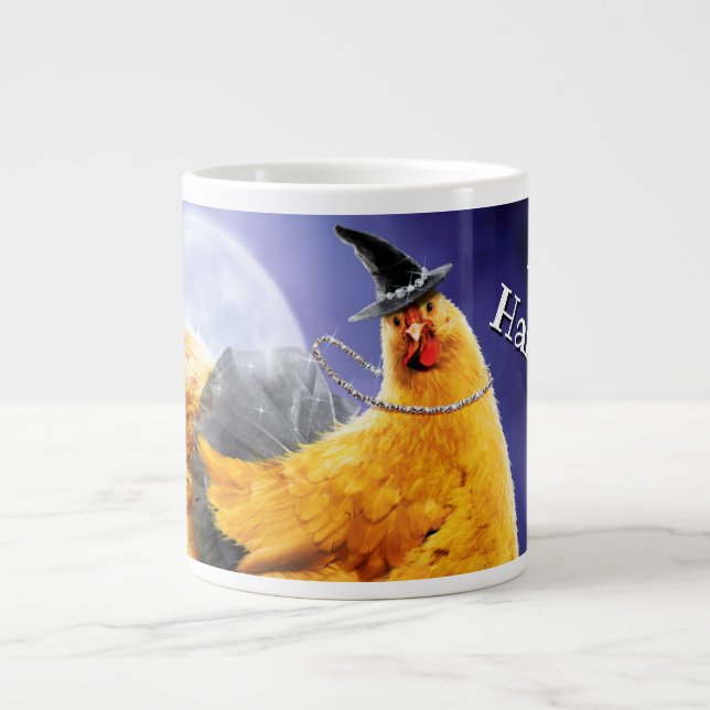 Caneca De Café Grande Feiticeira de Frango na Broomstick (Frente)