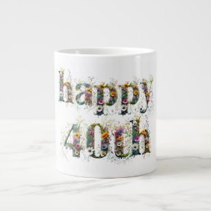 Caneca De Café Grande Feliz aniversário de 40 anos Sprays de Flores Selv