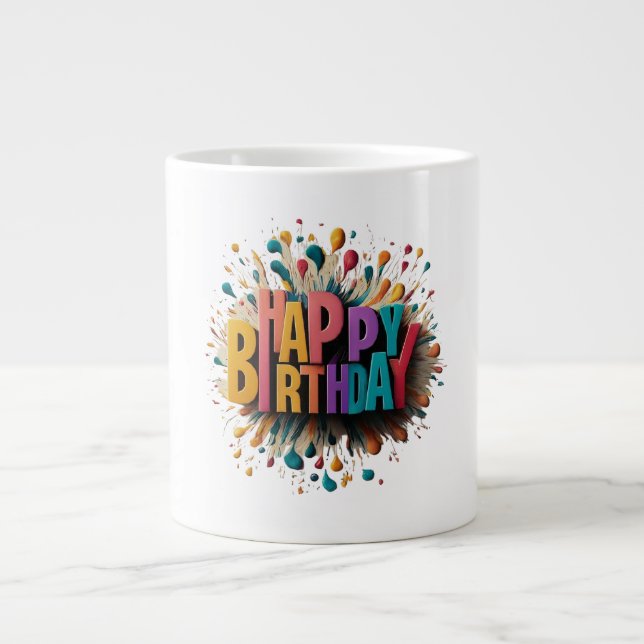 Caneca De Café Grande Feliz aniversário Jumbo Mug (Frente)