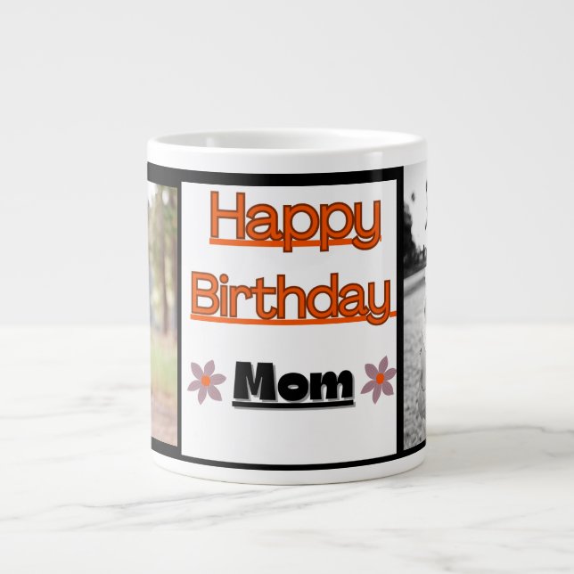 Caneca De Café Grande Feliz aniversário Mãe, melhor mãe, Foto personaliz (Frente)