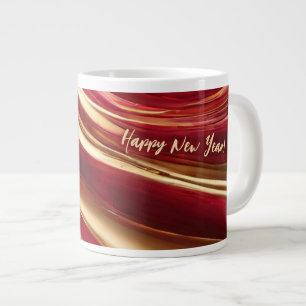 Caneca De Café Grande Feliz Ano Novo-Rubi Vermelho e Dourado-