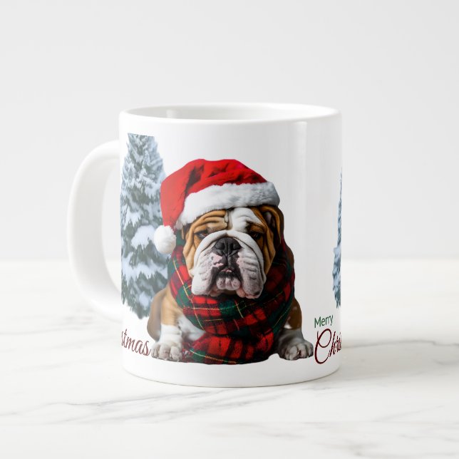 Caneca De Café Grande Feliz Buldogue de Natal (Frente Esquerda)