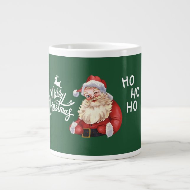 Caneca De Café Grande Feliz Cama de Natal, Papai Noel (Frente)