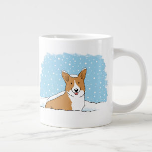 Caneca De Café Grande Feliz Corgi na Neve Cachorro de férias de invern