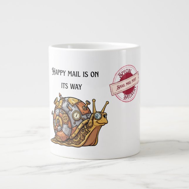 Caneca De Café Grande Feliz Correio Steampunk Caracol (Frente)
