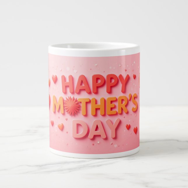 Caneca De Café Grande Feliz Dia das Mães com Corações (Frente)