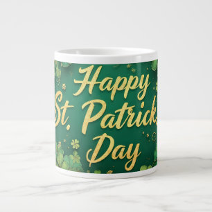 Caneca De Café Grande Feliz Dia de São Patrício com Design de Trevo