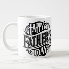 Caneca De Café Grande Feliz Dia dos Pais Design de Texto Preto Elegante