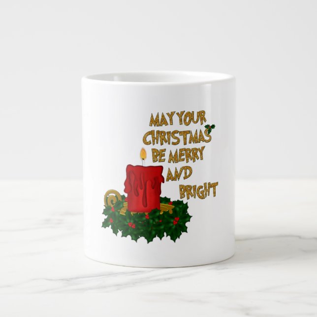 Caneca De Café Grande Feliz e Bright Red Christmas Candela (Frente)