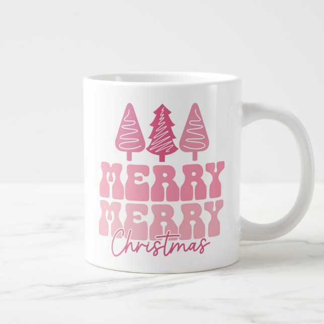 Caneca De Café Grande Feliz Feliz Natal - Design de Férias Rosa (Direita)