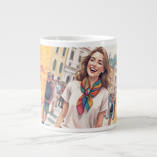 Caneca De Café Grande Feliz Férias Mulheres em Roma, Itália, (Frente)