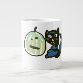Caneca De Café Grande Feliz Gato Preto Jack o Lantern Verde