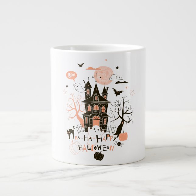 Caneca De Café Grande Feliz Halloween, Casa Assombrada (Frente)
