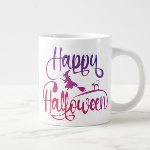 Caneca De Café Grande Feliz Halloween gradient voando feiticeiro