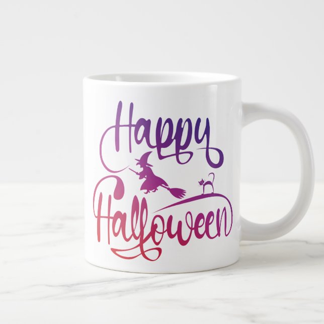 Caneca De Café Grande Feliz Halloween gradient voando feiticeiro (Direita)
