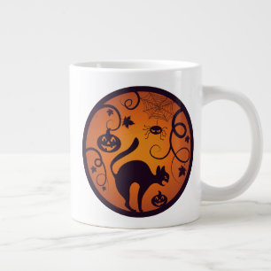 Caneca De Café Grande Feliz lanterna do Halloween aranhas e morcegos neg