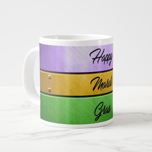 Caneca De Café Grande Feliz Mardi Gras roxo de ouro b (Frente Esquerda)