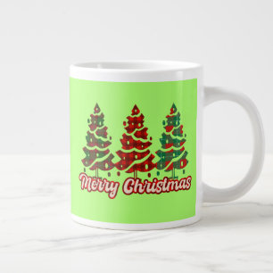 Caneca De Café Grande Feliz Natal Árvores Xadrez Búfalo Design-42019