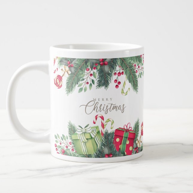 Caneca De Café Grande Feliz Natal Design de Presente Festivo  (Esquerda)