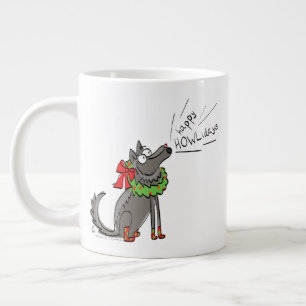 Caneca De Café Grande Feliz Natal do Lobo Engraçado Feriado