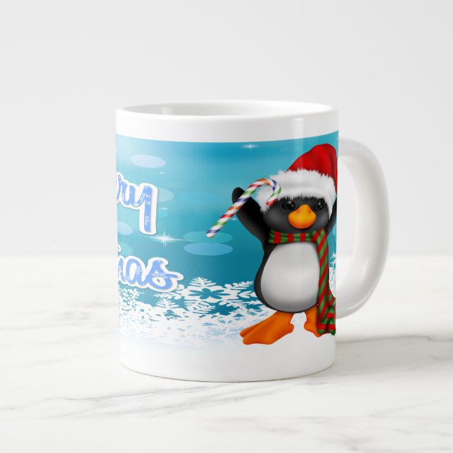 Caneca De Café Grande Feliz Natal dos Pinguins Especiais Mugs (Frente Esquerda)