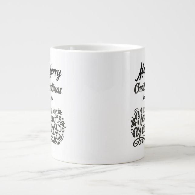 Caneca De Café Grande Feliz Natal e Ano Novo Design Simples (Frente)