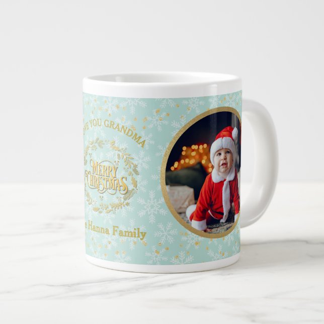 Caneca De Café Grande Feliz Natal e Te Amo Avó | Duas Fotografias (Frente Esquerda)