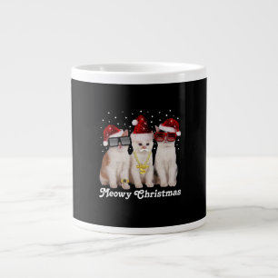Caneca De Café Grande Feliz Natal  Gato Bonito Com Papai Noel