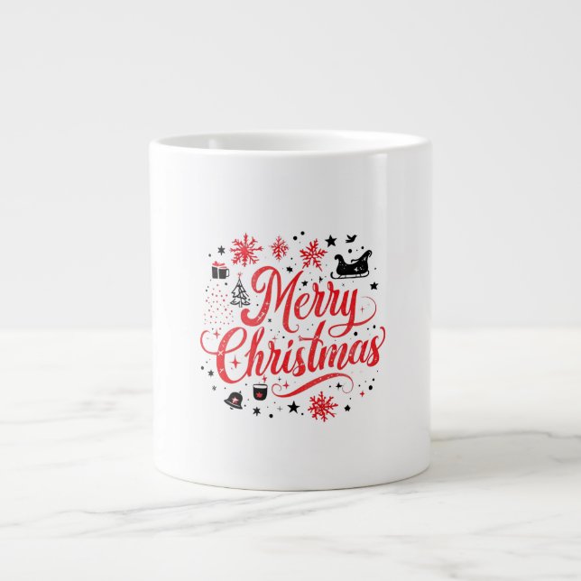 Caneca De Café Grande Feliz Natal Moderno Design | Vermelho e Branco (Frente)