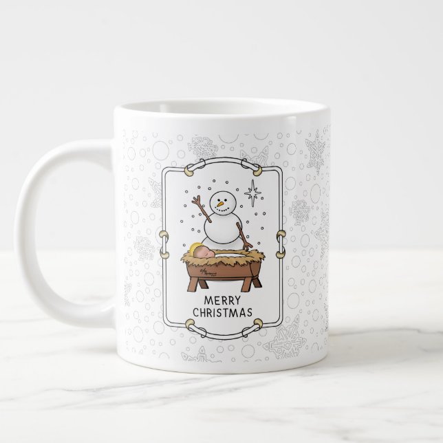 Caneca De Café Grande Feliz Natal Natividade Bebê Jesus Snowman (Esquerda)