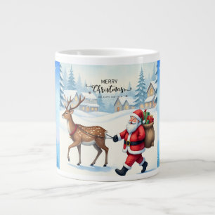 Caneca De Café Grande Feliz Natal, Papai Noel e presente de amor