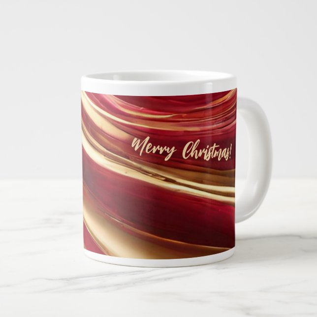 Caneca De Café Grande Feliz Natal-Ruby Vermelho e Dourado- (Frente Esquerda)