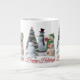Caneca De Café Grande Feliz Natal SnowPals script em vermelho