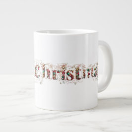 Caneca De Café Grande Feliz Natal Texto Decorativo Dourado e Bolas