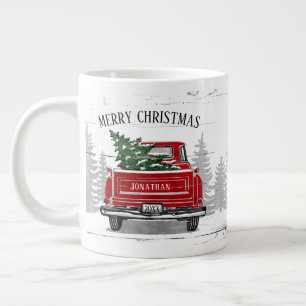 Caneca De Café Grande Feliz Natal Vintage Red Truck Name Rustic