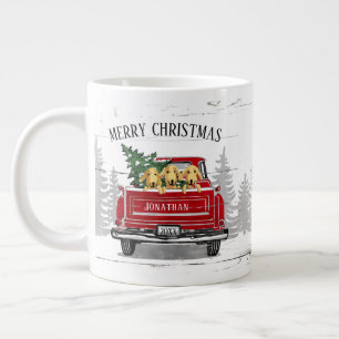 Caneca De Café Grande Feliz Natal Vintage Red Truck Name Rustic Dogs