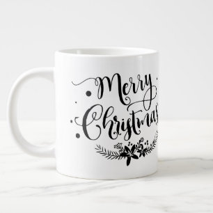 Caneca De Café Grande Feliz Natal w Flores/Cotação de Natal /Mug