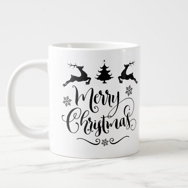 Caneca De Café Grande Feliz Natal w Reindeer/Cotação de Natal /Mug (Esquerda)