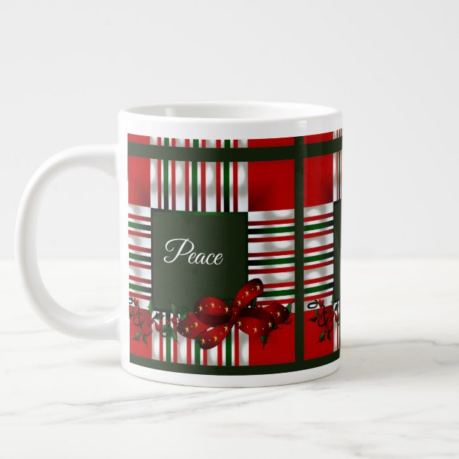 Caneca De Café Grande Feliz Natal Xadrez Verde (Esquerda)