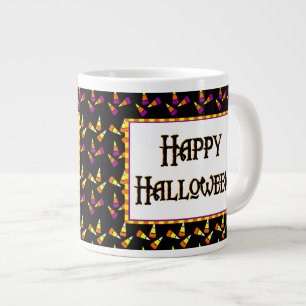 Caneca De Café Grande Feliz padrão de balas de Halloween em Black Jumbo