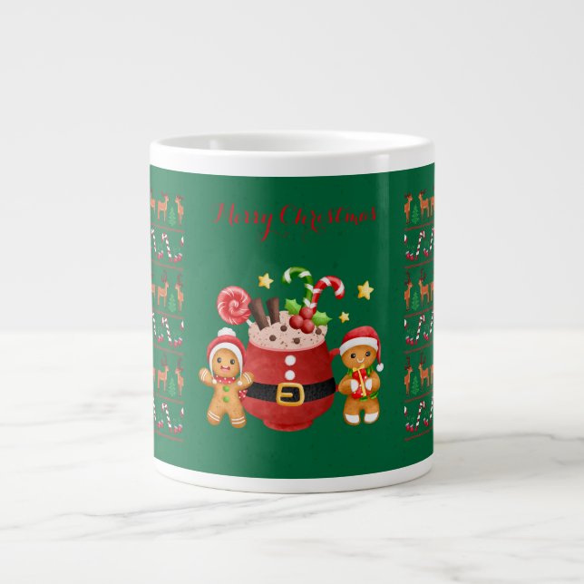 Caneca De Café Grande Feliz Padrão de Natal, presentes de Natal (Frente)