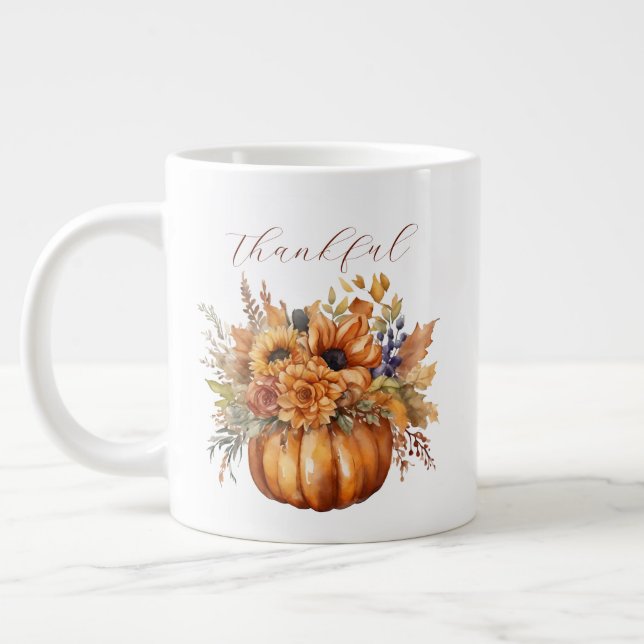 Caneca De Café Grande Feliz Pumpkin com Flores (Esquerda)